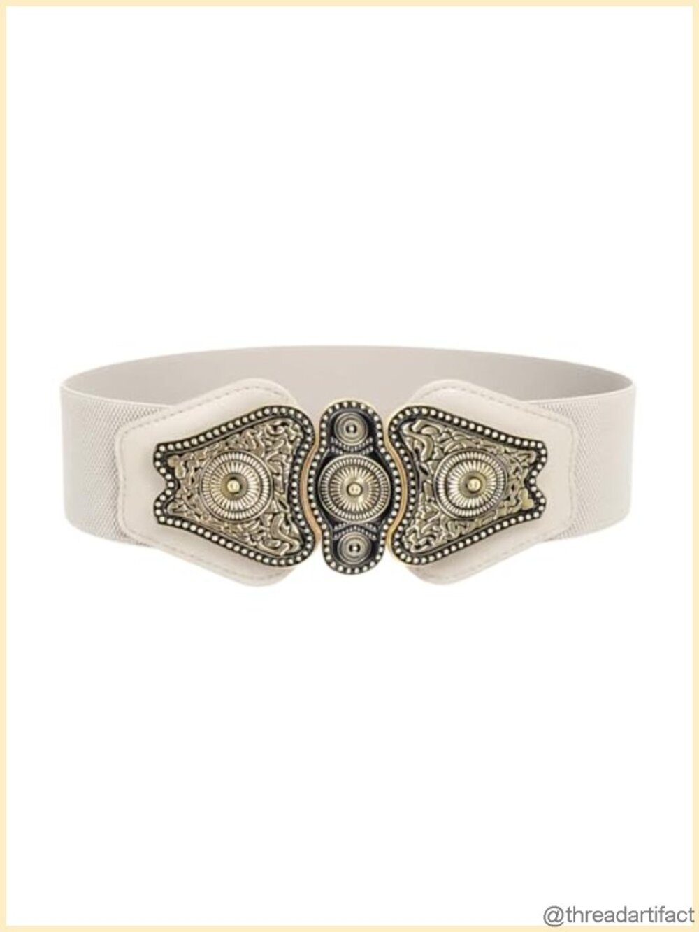 Antique Buckle Elastic Waist Belt Faux Leather Retro Vintage Style